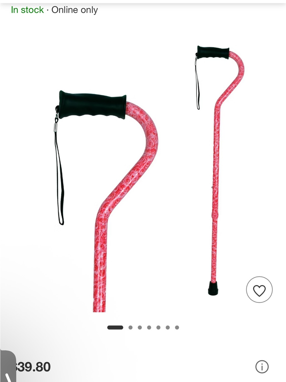 Women's Pink Patterned Support Cane with Black Comfort Grip